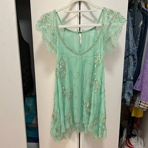 Sea Foam Green Beaded Free People Blouse